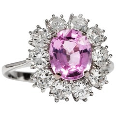 Vintage circa 1970 Certified No Heat 2.81 Carat Pink Sapphire Cluster Ring