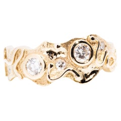 Vintage um 1970er Jahre 0,34 Karat Rubin über Diamant 9 Karat Gold Scroll Weave Ring
