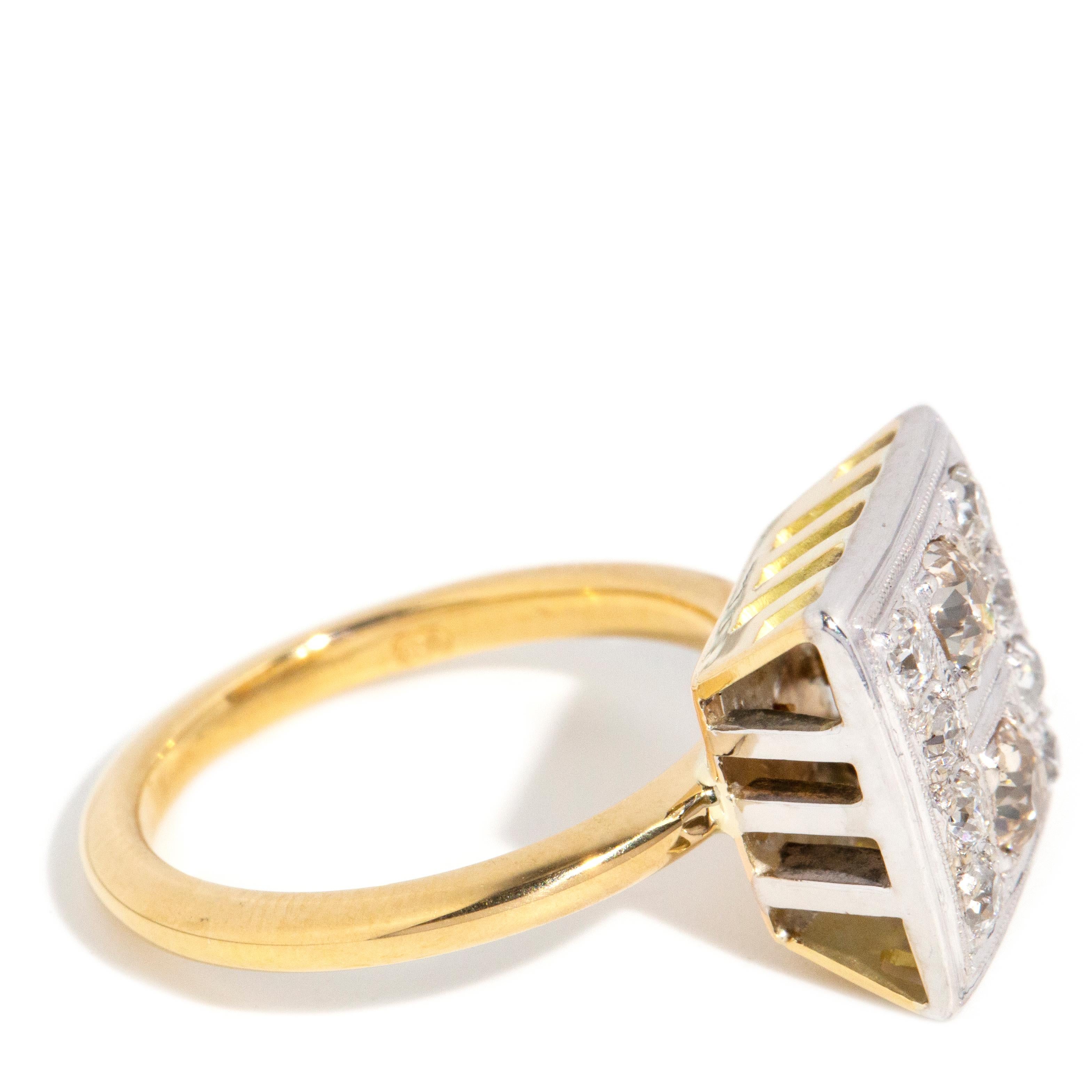 Quadratischer Diamantring aus 18 Karat Gelbgold mit 0,67 Karat im Altschliff, Vintage, ca. 1970er Jahre 1