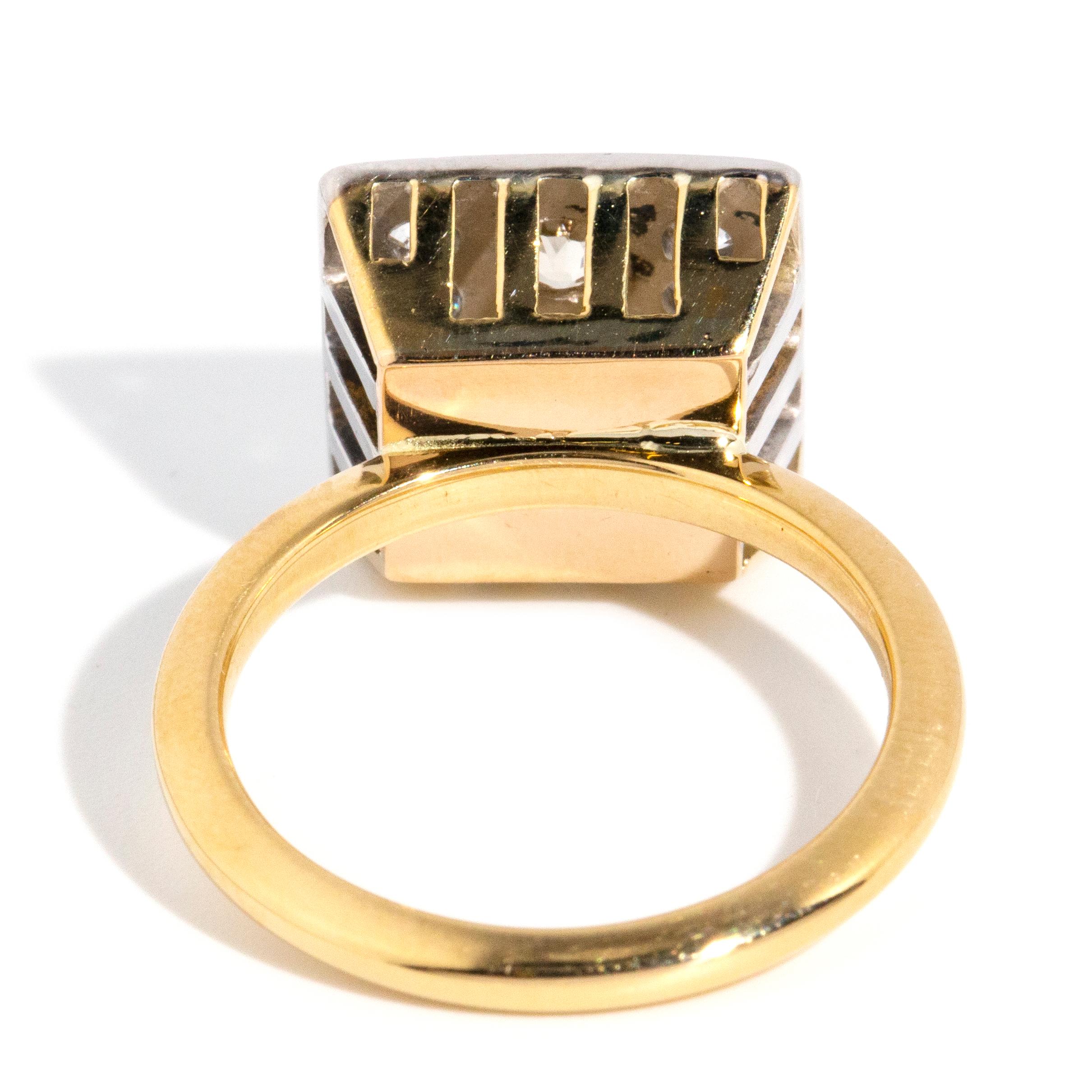 Quadratischer Diamantring aus 18 Karat Gelbgold mit 0,67 Karat im Altschliff, Vintage, ca. 1970er Jahre 3