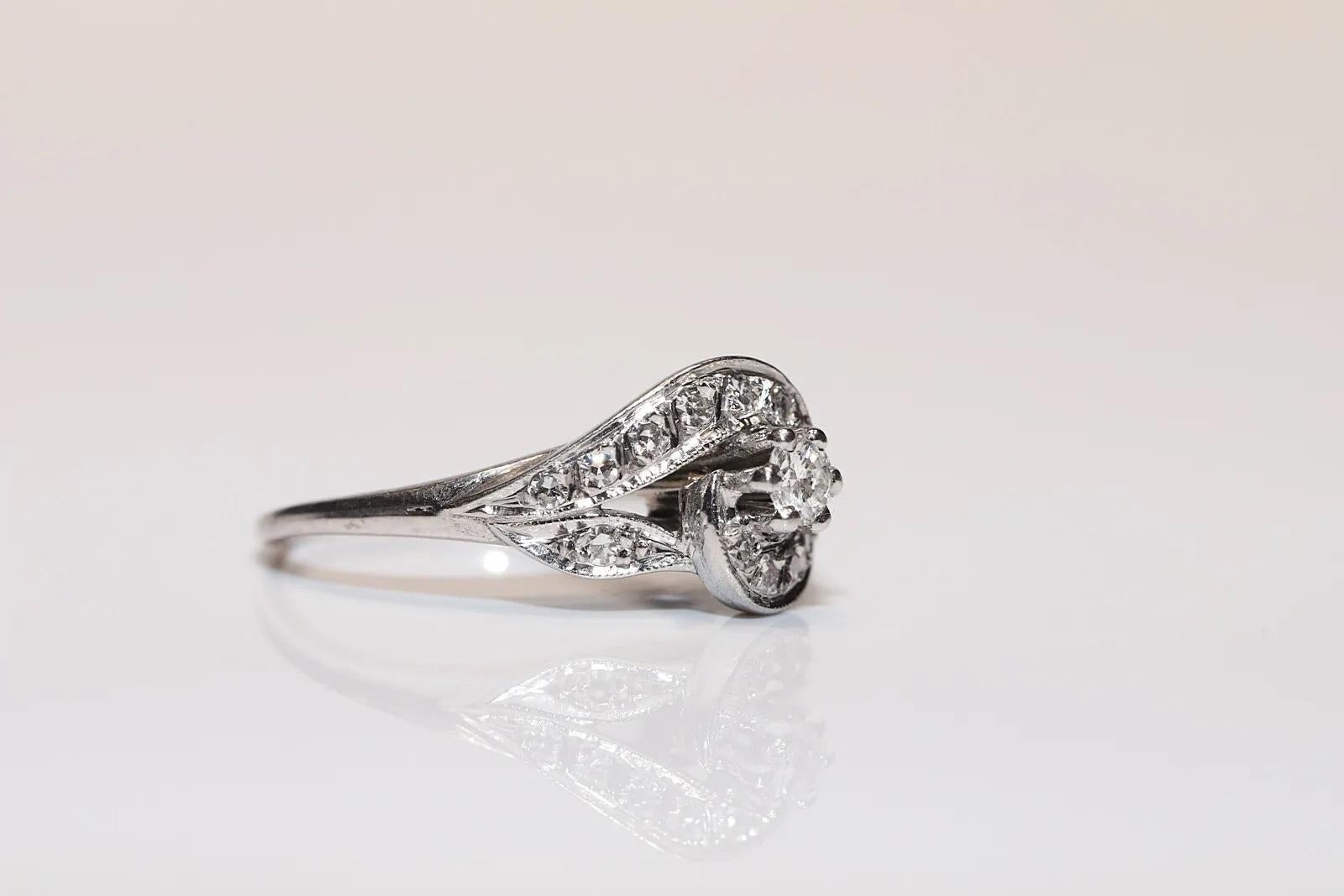 Vintage CIRCA 1970er 10k Weißgold Natürlicher Diamant Verzierter Ring (Brillantschliff) im Angebot