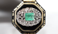 Vintage Circa 1970s 12k Gold Natural Diamond And Emerald Decorated Strong Ring