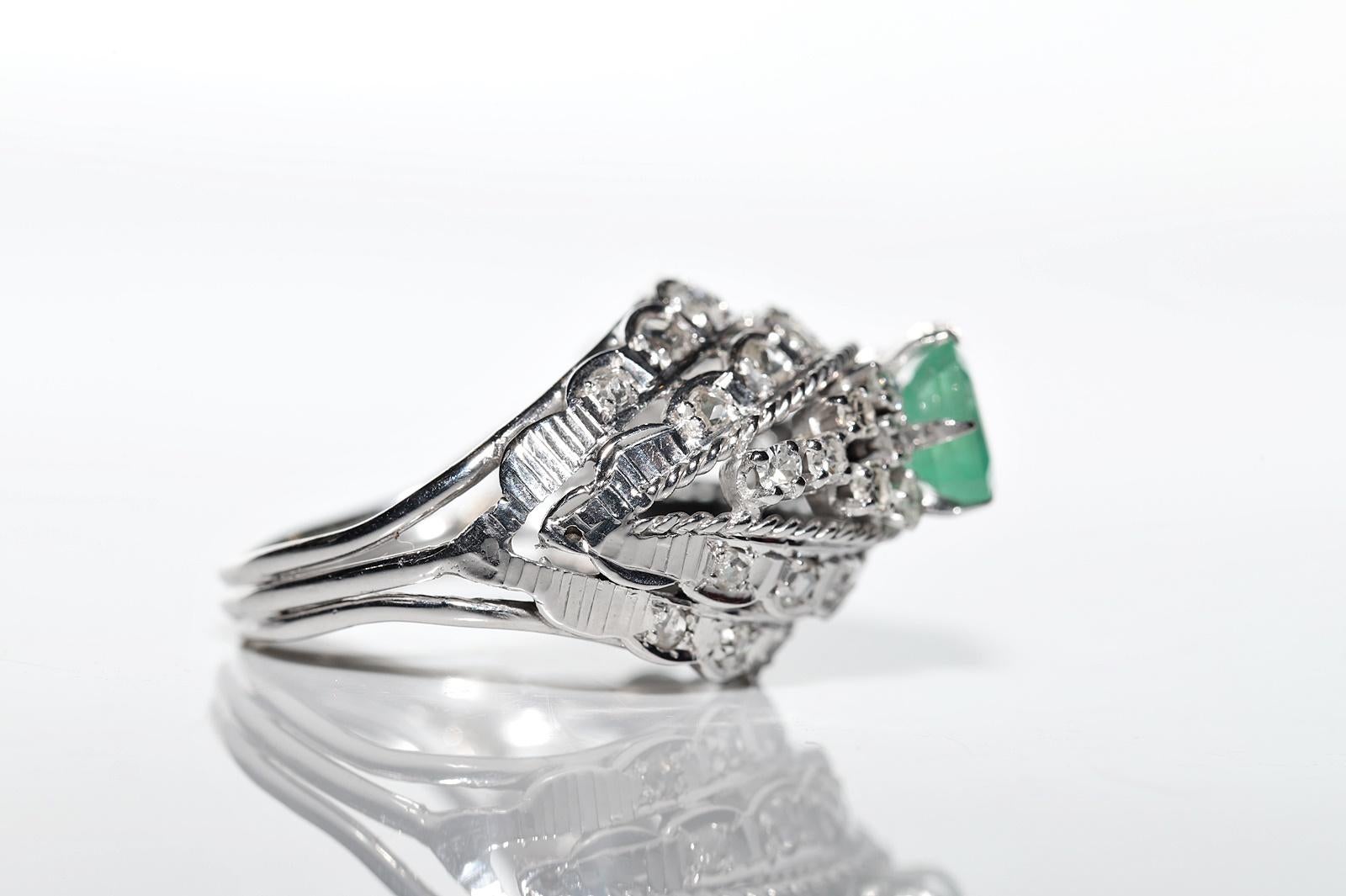 Women's Vintage Circa 1970s 12k Gold Natural Diamond And Emerald Decorated Strong Ring For Sale