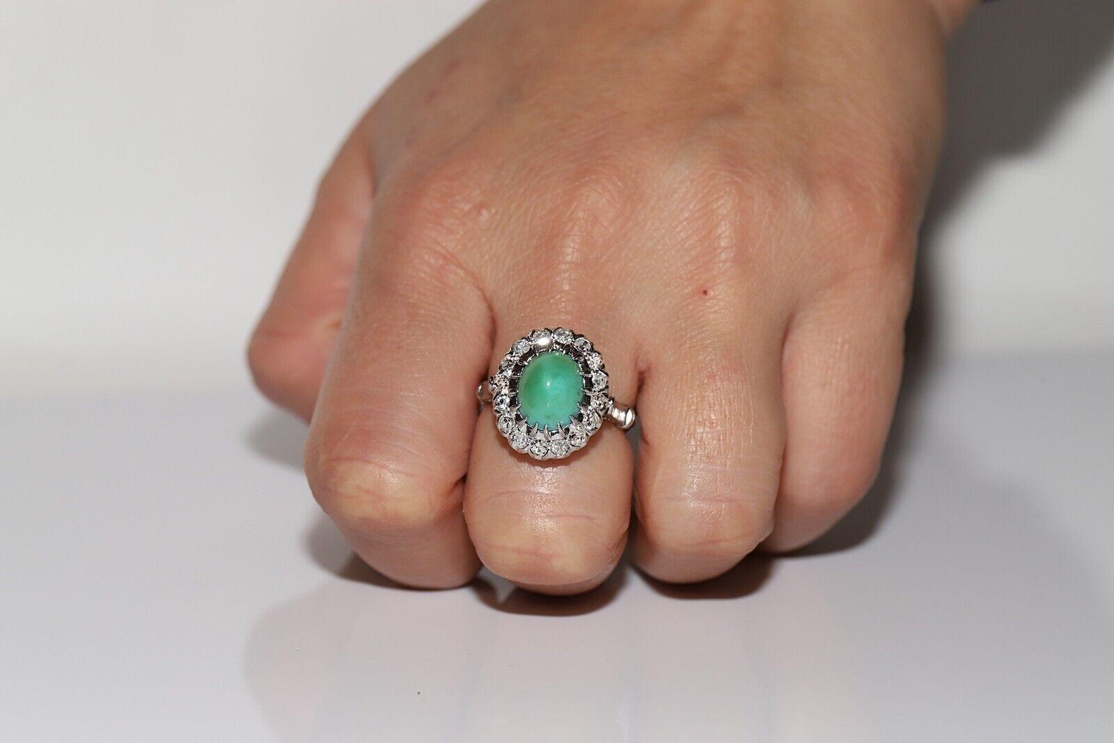 Dekorierter Vintage-Ring aus 12 Karat Gold mit natürlichem Diamant und Türkis, ca. 1970er Jahre im Angebot 4
