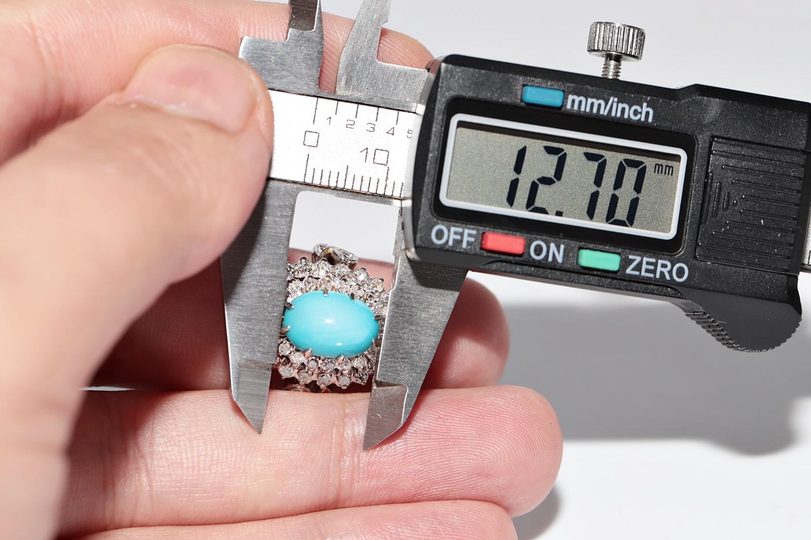 Vintage Circa 1970s 12k Gold Natural Diamond And Turquoise Decorated Ring 6