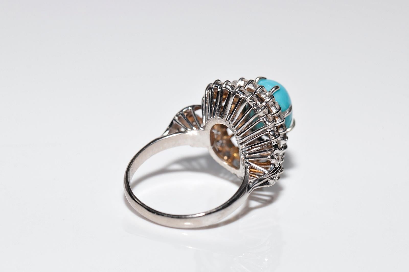 Vintage Circa 1970s 12k Gold Natural Diamond And Turquoise Decorated Ring 8