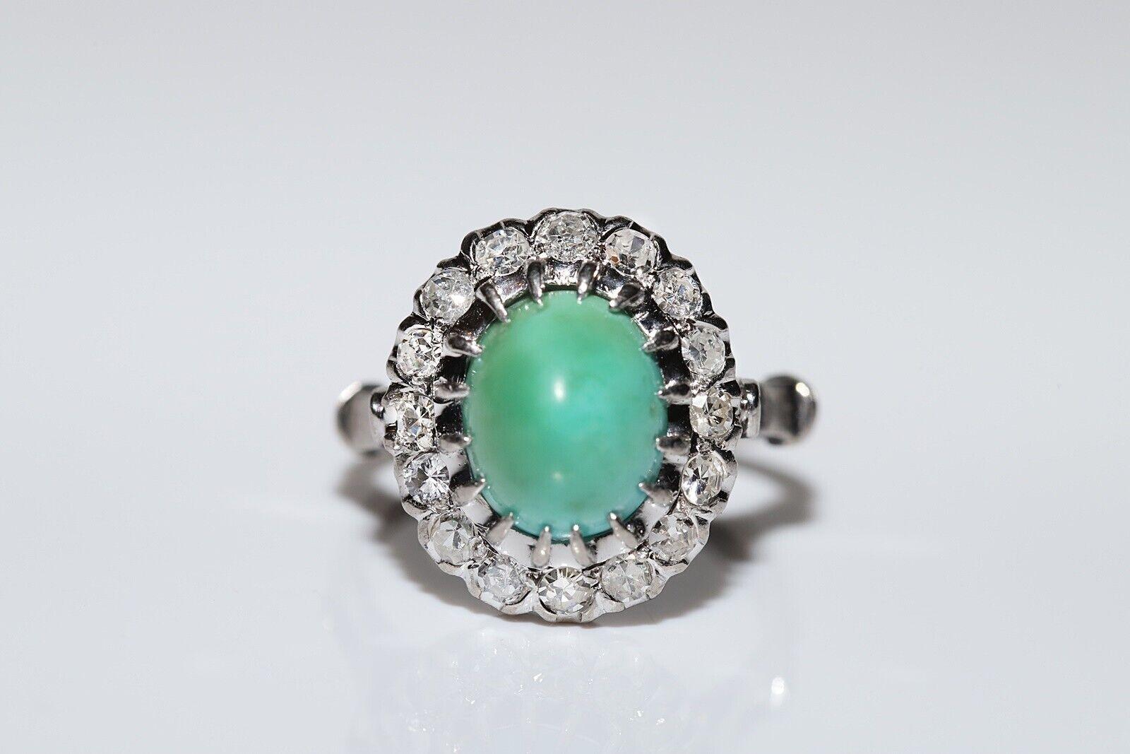 Dekorierter Vintage-Ring aus 12 Karat Gold mit natürlichem Diamant und Türkis, ca. 1970er Jahre (Retro) im Angebot