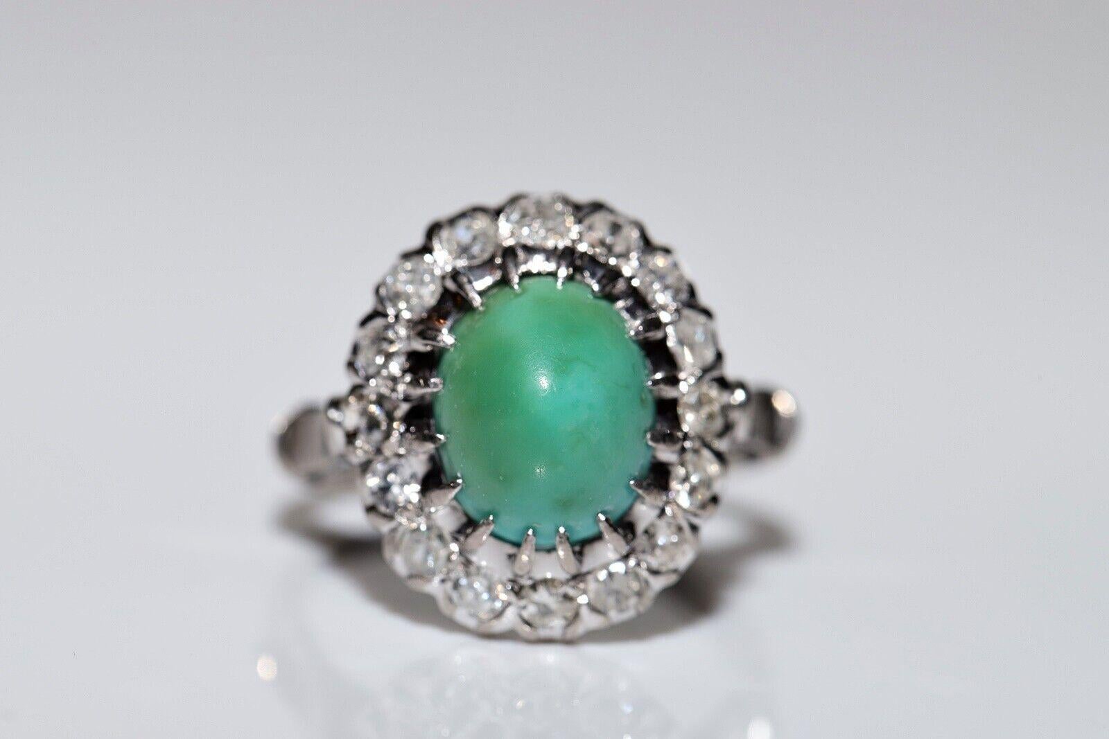 Dekorierter Vintage-Ring aus 12 Karat Gold mit natürlichem Diamant und Türkis, ca. 1970er Jahre (Einfacher Schliff) im Angebot