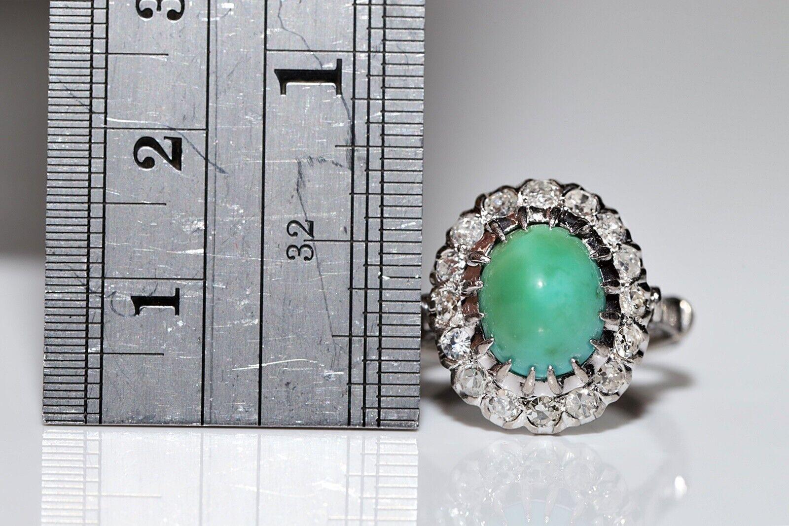 Dekorierter Vintage-Ring aus 12 Karat Gold mit natürlichem Diamant und Türkis, ca. 1970er Jahre im Zustand „Gut“ im Angebot in Fatih/İstanbul, 34