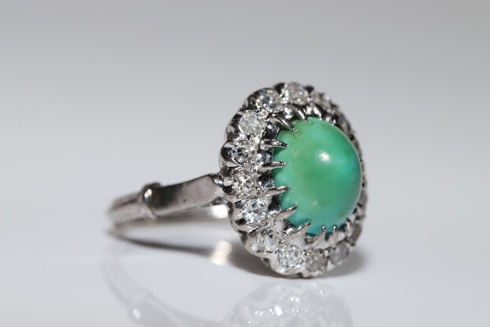 Dekorierter Vintage-Ring aus 12 Karat Gold mit natürlichem Diamant und Türkis, ca. 1970er Jahre Damen im Angebot