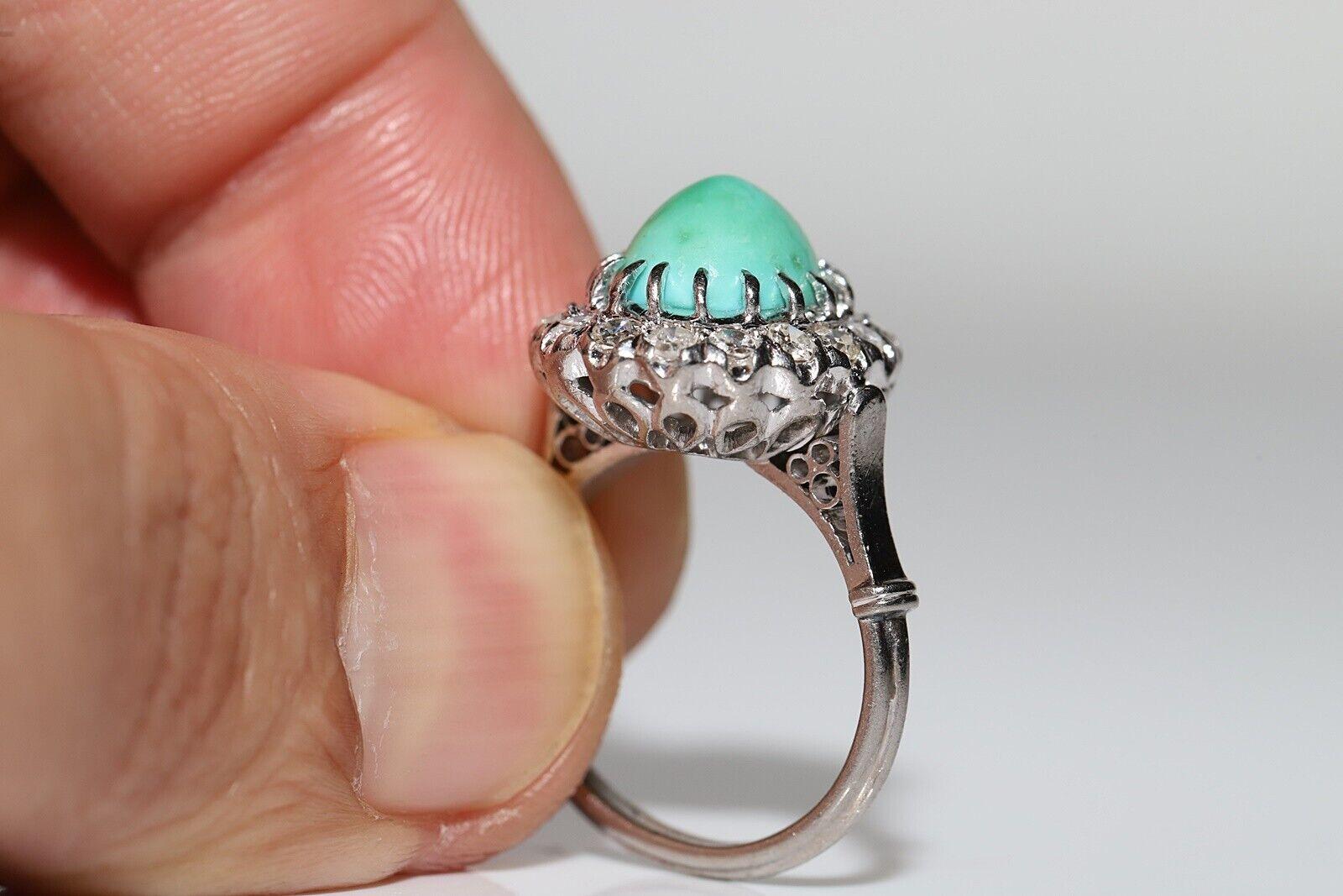 Dekorierter Vintage-Ring aus 12 Karat Gold mit natürlichem Diamant und Türkis, ca. 1970er Jahre im Angebot 2