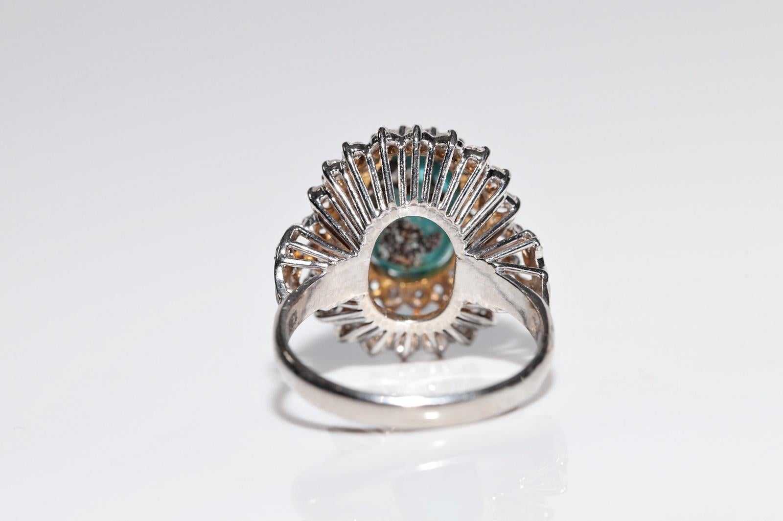 Vintage Circa 1970s 12k Gold Natural Diamond And Turquoise Decorated Ring 3