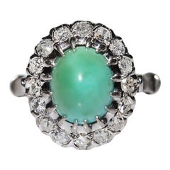 Anello decorato con diamanti naturali e turchesi in oro 12k, vintage, CIRCA gli anni
70