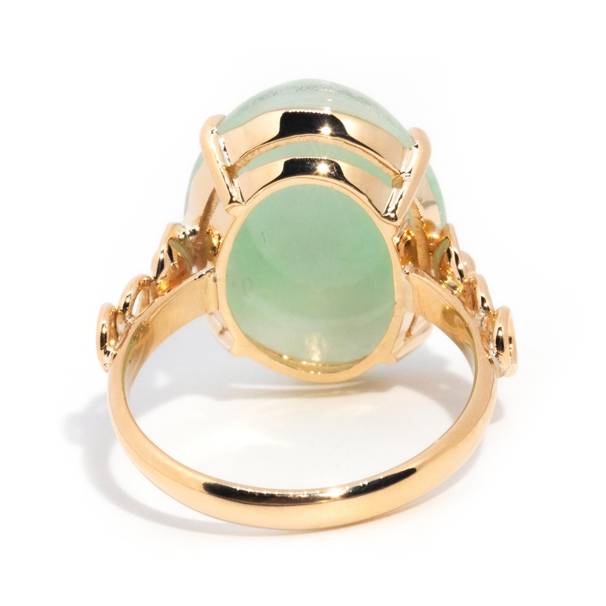 14 Karat Gold Hellgrüner Cabochon-Schliff Jadeit Jade-Ring, ca. 1970er Jahre 1