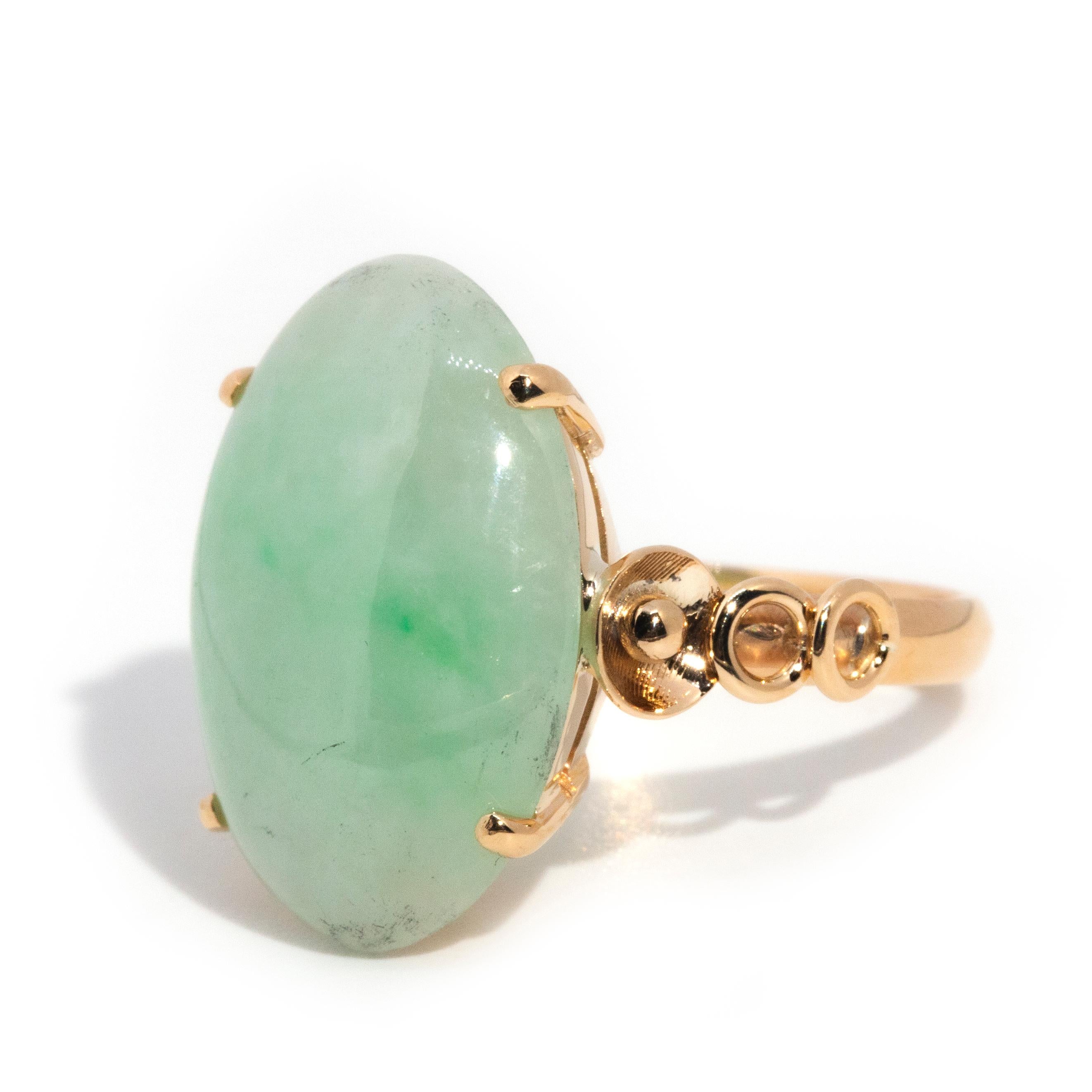 14 Karat Gold Hellgrüner Cabochon-Schliff Jadeit Jade-Ring, ca. 1970er Jahre 3