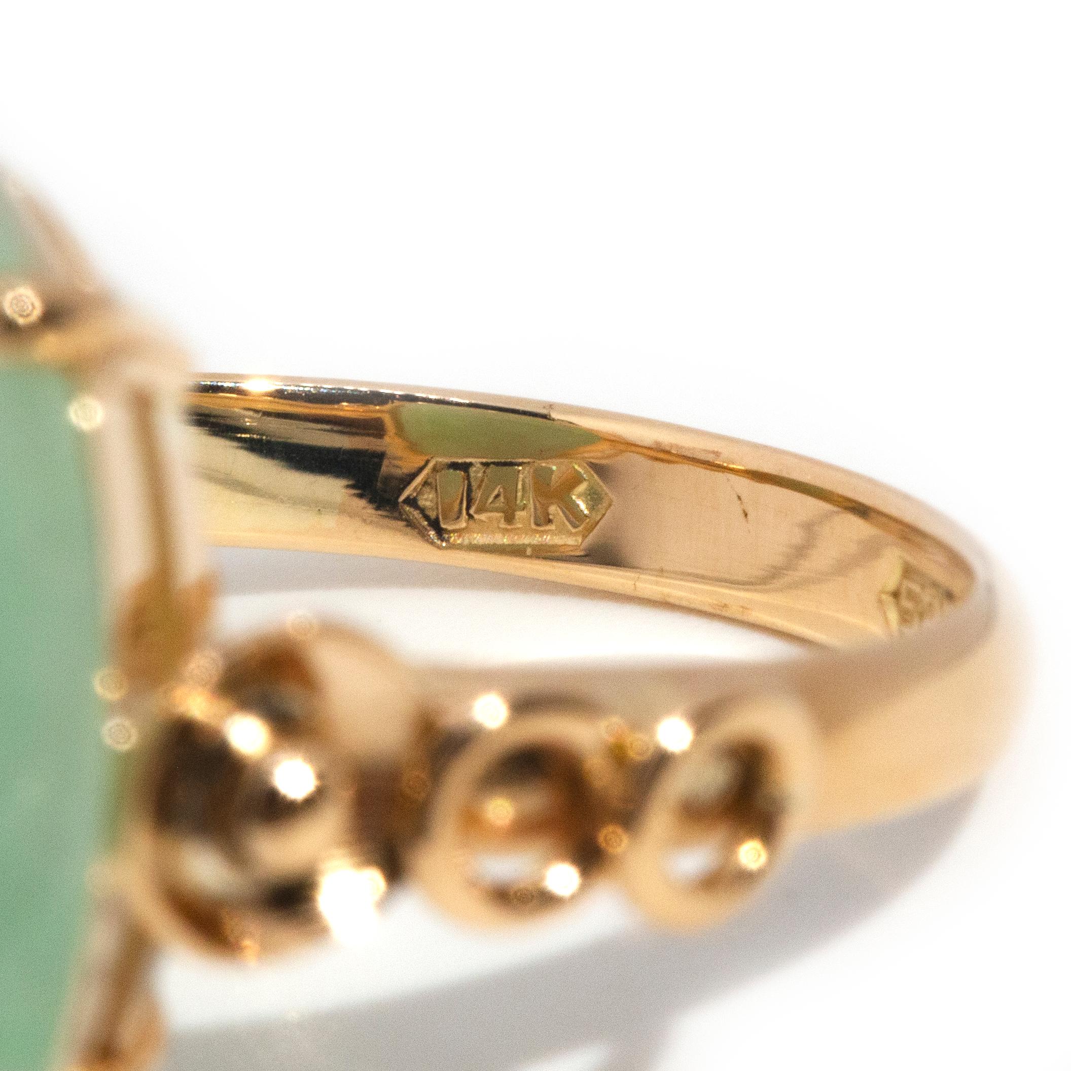 14 Karat Gold Hellgrüner Cabochon-Schliff Jadeit Jade-Ring, ca. 1970er Jahre 4