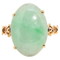 14 Karat Gold Hellgrüner Cabochon-Schliff Jadeit Jade-Ring, ca. 1970er Jahre
