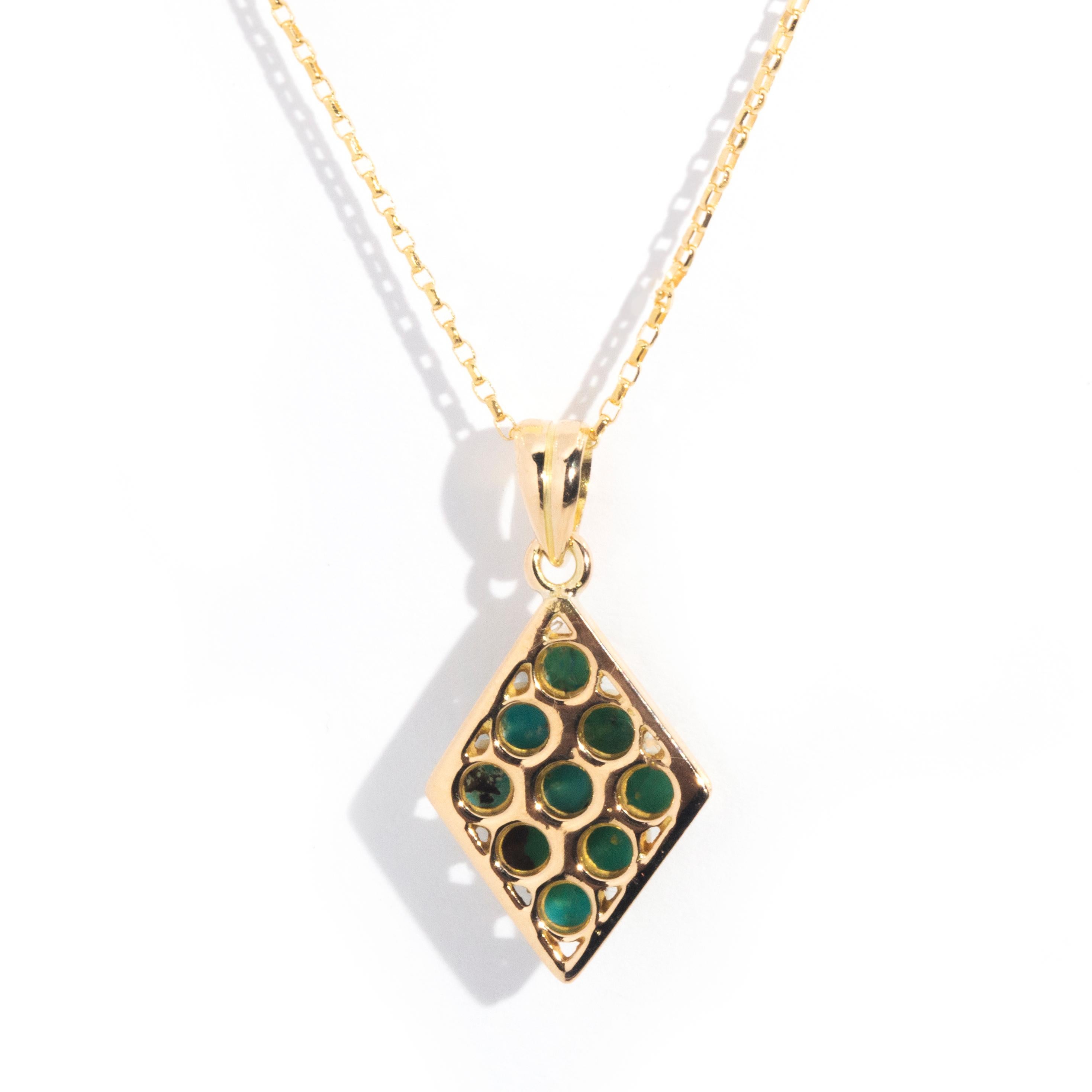 Women's Vintage Circa 1970s 14 Carat Yellow Gold Turquoise Bead Pendant and Chain For Sale