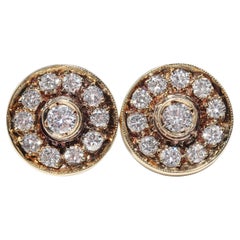 Vintage Circa 1970s 14k Gold Natural Diamon Decorated Stud Earring