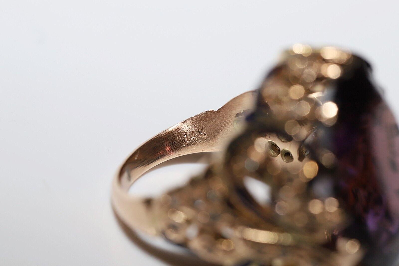 Vintage Circa 1970er Jahre 14k Gold Ring mit natürlichem Diamant und Amethyst-Emaille im Angebot 5