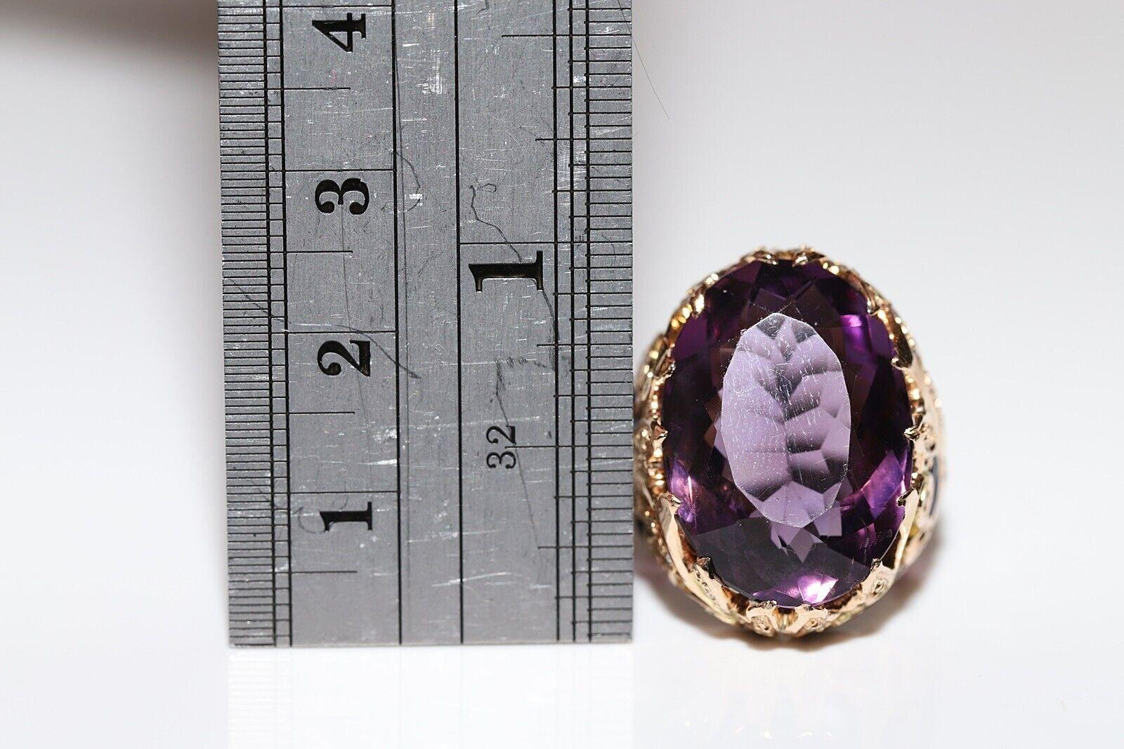 Vintage Circa 1970s 14k Gold Natural Diamond And Amethyst Enamel Ring In Good Condition For Sale In Fatih/İstanbul, 34