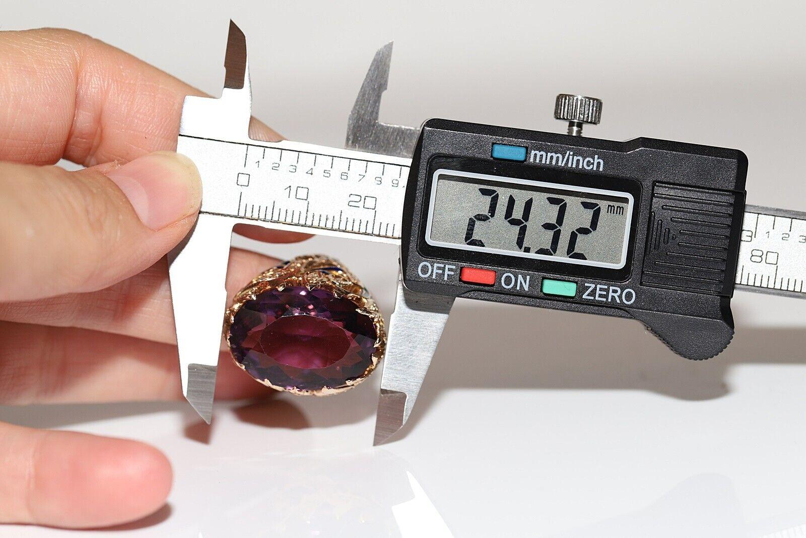 Vintage Circa 1970er Jahre 14k Gold Ring mit natürlichem Diamant und Amethyst-Emaille im Angebot 1