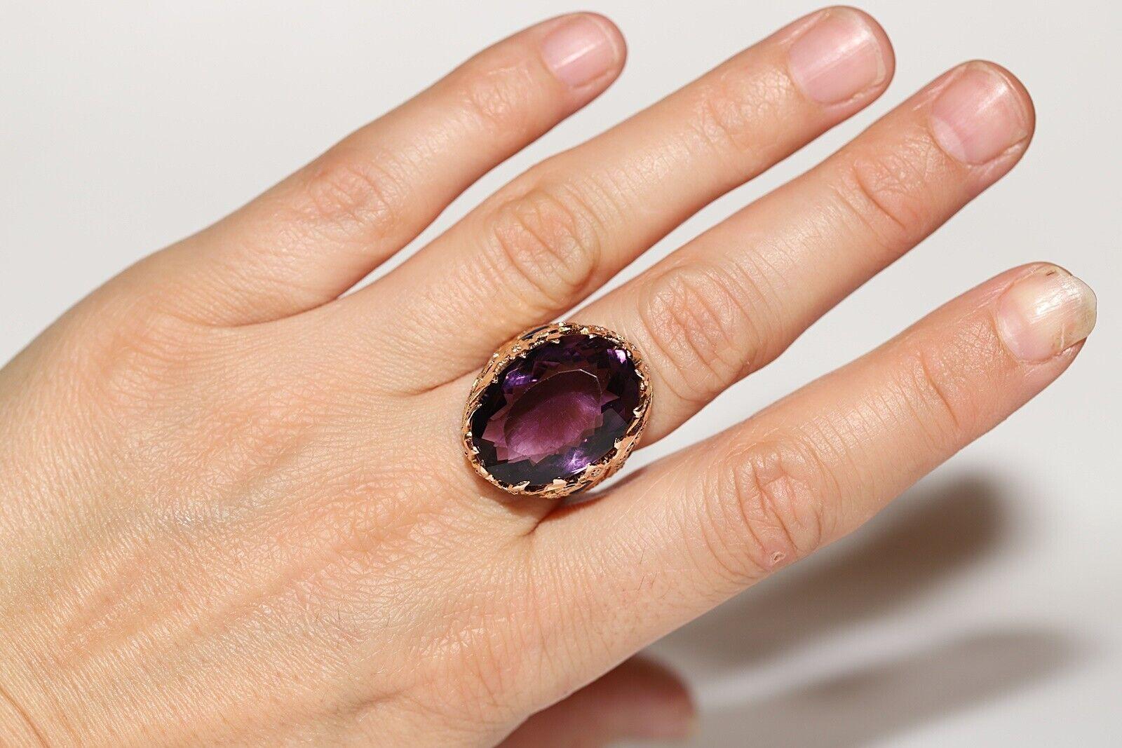 Vintage Circa 1970er Jahre 14k Gold Ring mit natürlichem Diamant und Amethyst-Emaille im Angebot 3