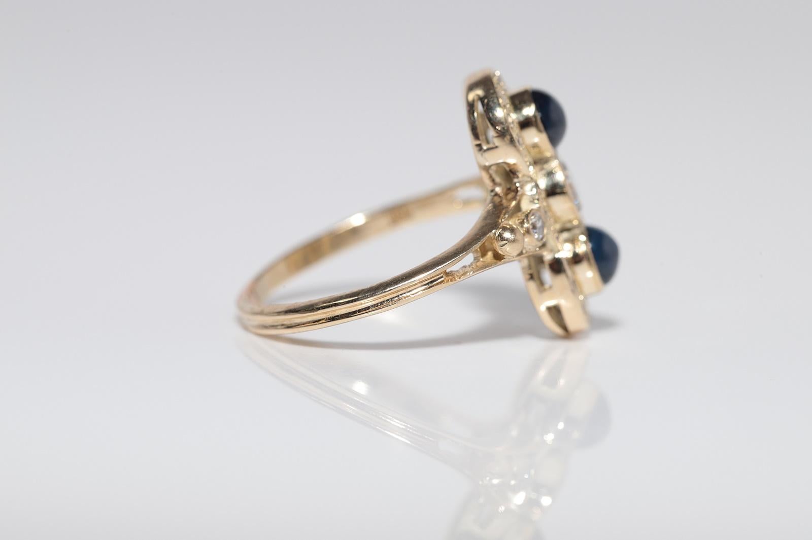 Anello in oro 14k con diamante naturale e zaffiro cabochon, vintage, circa anni '70 in vendita 5