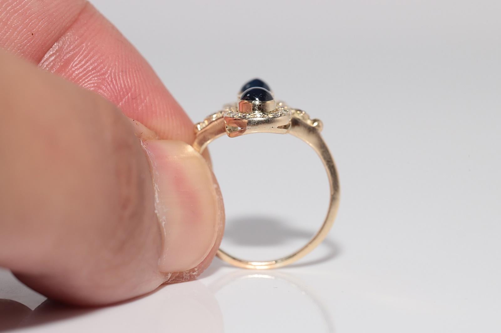 Vintage CIRCA 1970er Jahre 14k Gold natürlichen Diamanten und Cabochon Cut Saphir Ring im Angebot 6