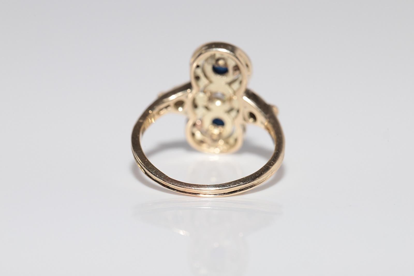 Anello in oro 14k con diamante naturale e zaffiro cabochon, vintage, circa anni '70 in vendita 8
