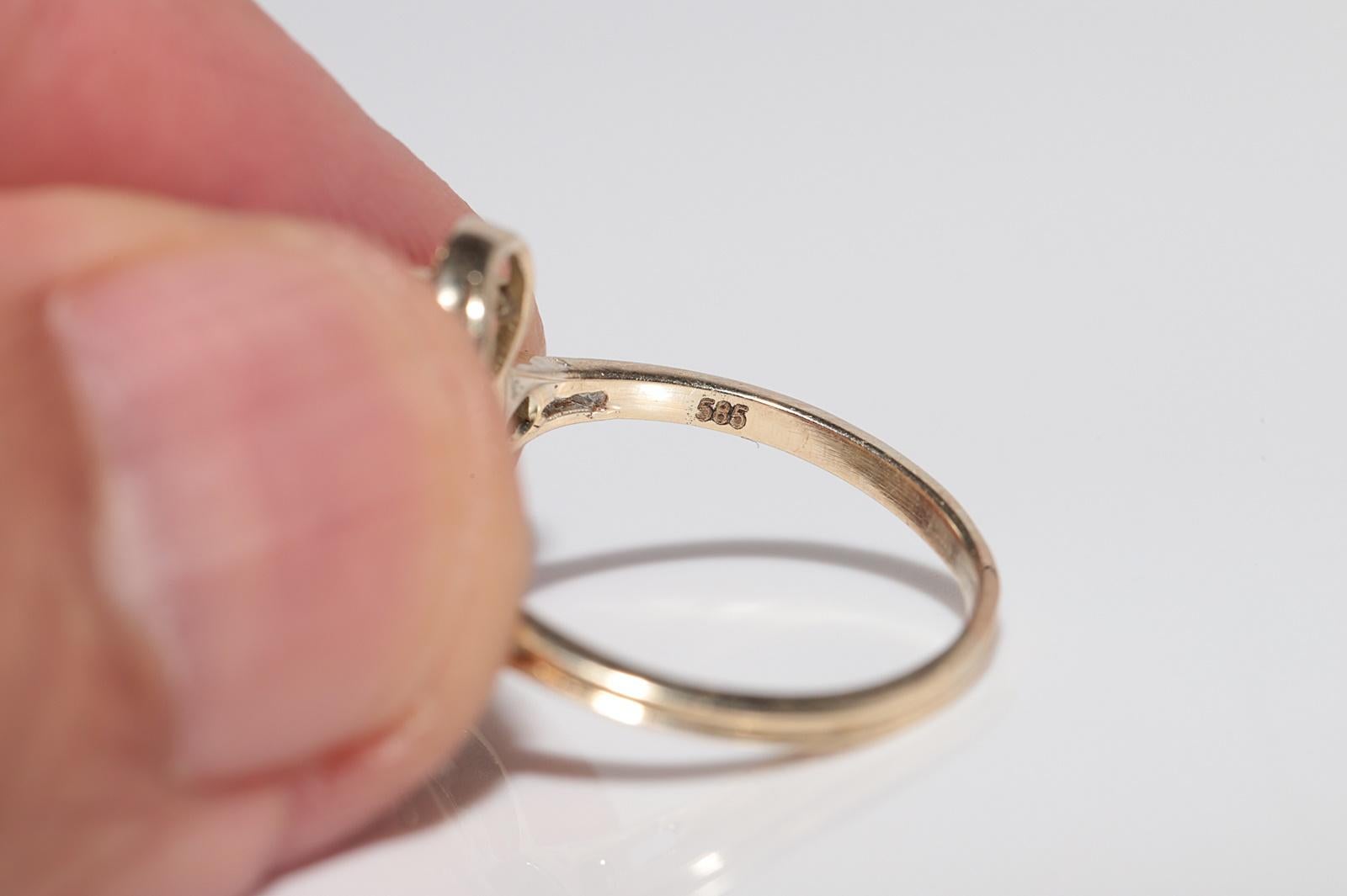 Anello in oro 14k con diamante naturale e zaffiro cabochon, vintage, circa anni '70 in vendita 9
