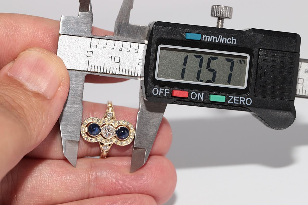 Vintage CIRCA 1970er Jahre 14k Gold natürlichen Diamanten und Cabochon Cut Saphir Ring im Angebot 10