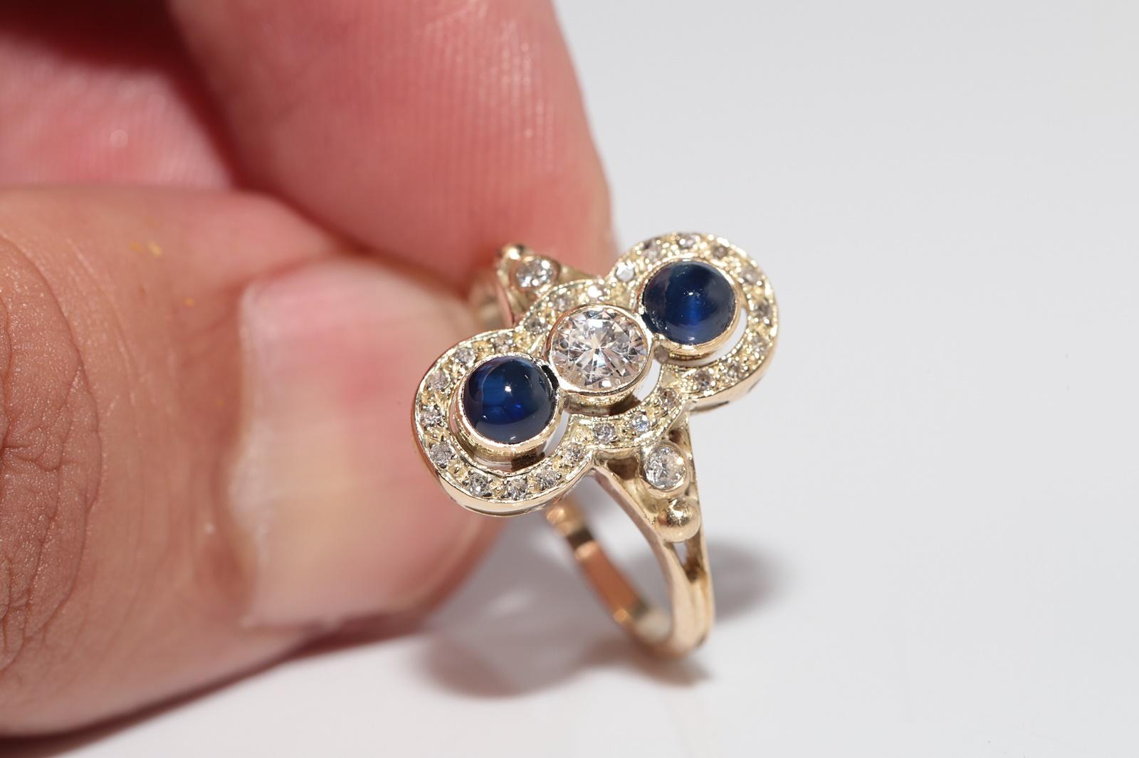 Anello in oro 14k con diamante naturale e zaffiro cabochon, vintage, circa anni '70 in vendita 12