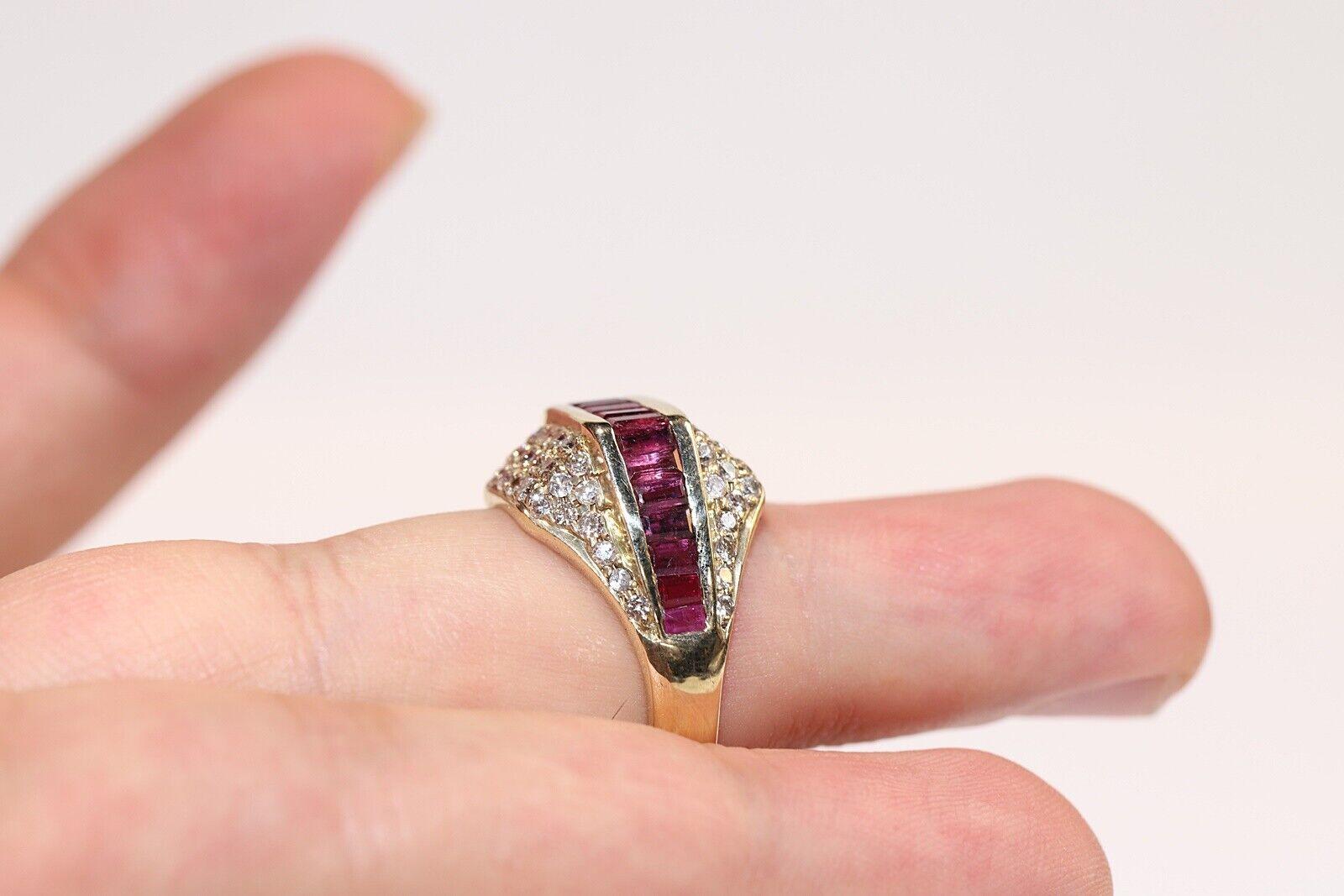 Vintage Circa 1970s 14k Gold Natural Diamond And Caliber Ruby Decorated Ring For Sale 4