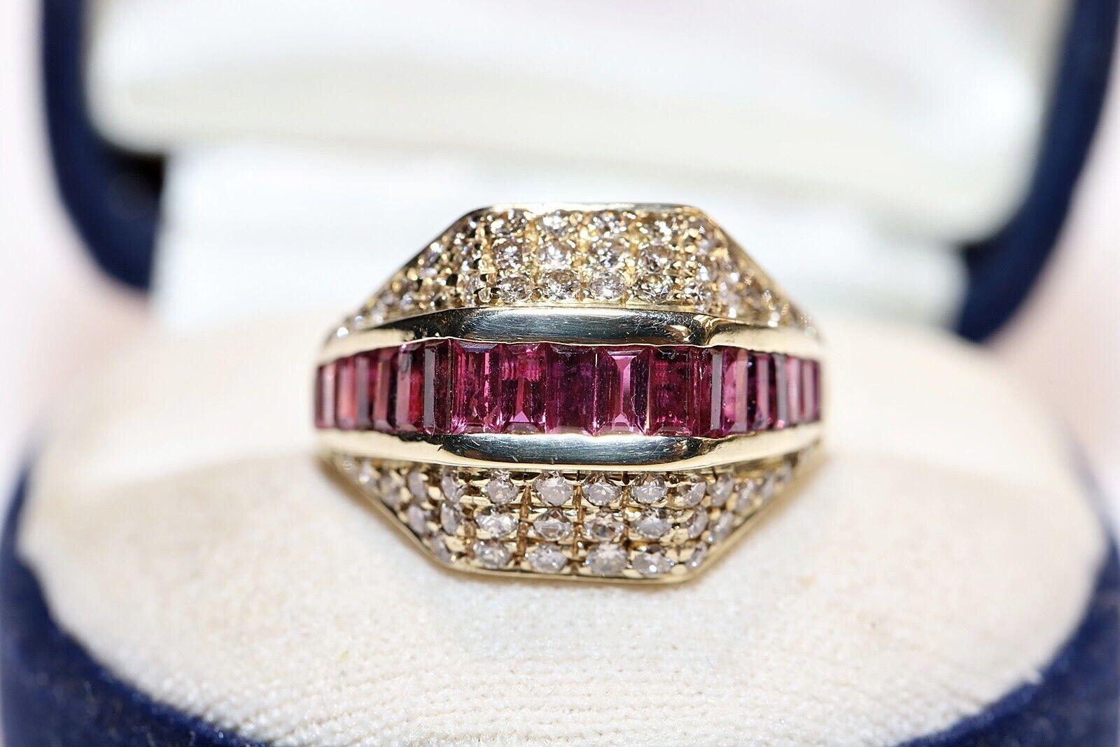 Vintage Circa 1970s 14k Gold Natural Diamond And Caliber Ruby Decorated Ring For Sale 5