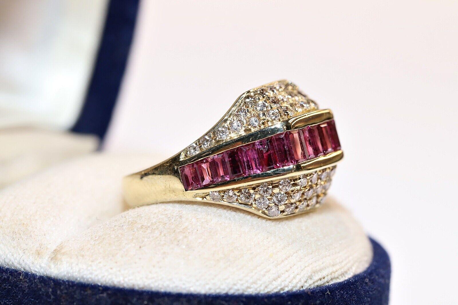 Vintage Circa 1970s 14k Gold Natural Diamond And Caliber Ruby Decorated Ring For Sale 6