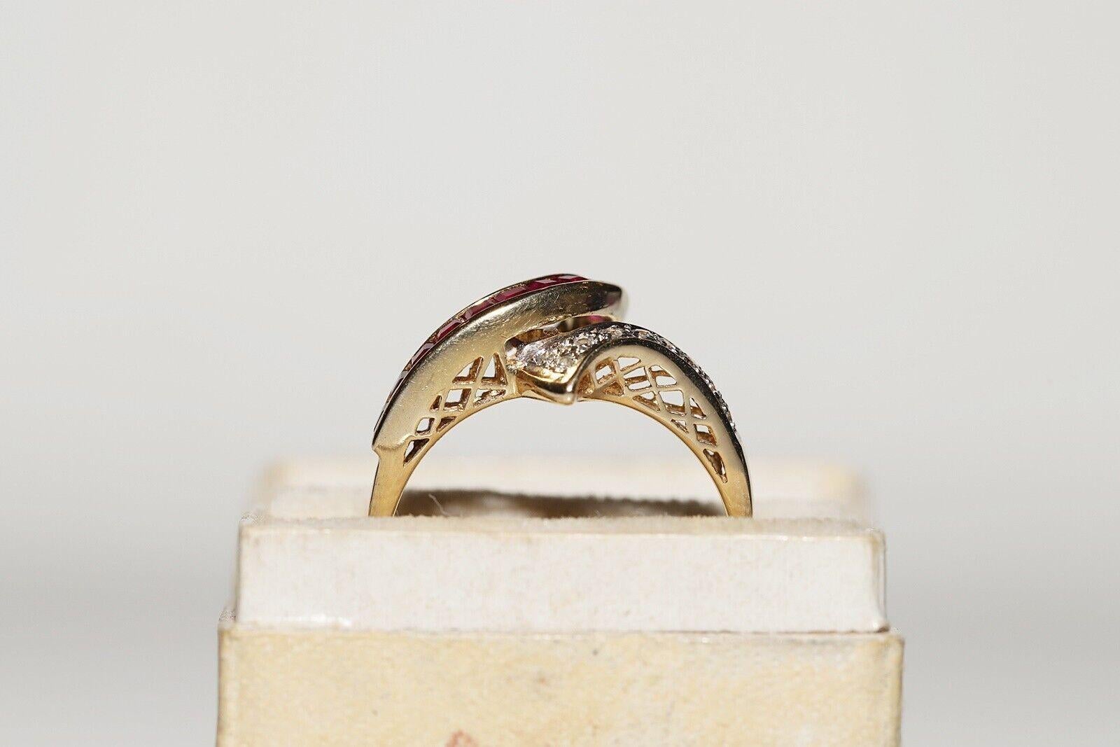 Vintage Circa 1970s 14k Gold Natural Diamond And Caliber Ruby Decorated Ring For Sale 6