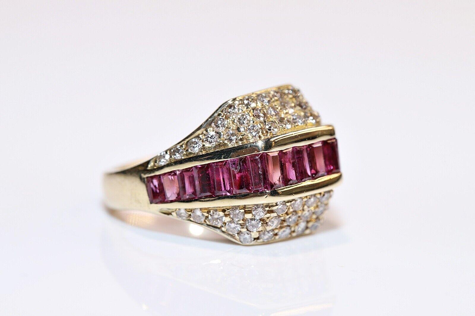 Retro Vintage Circa 1970s 14k Gold Natural Diamond And Caliber Ruby Decorated Ring For Sale