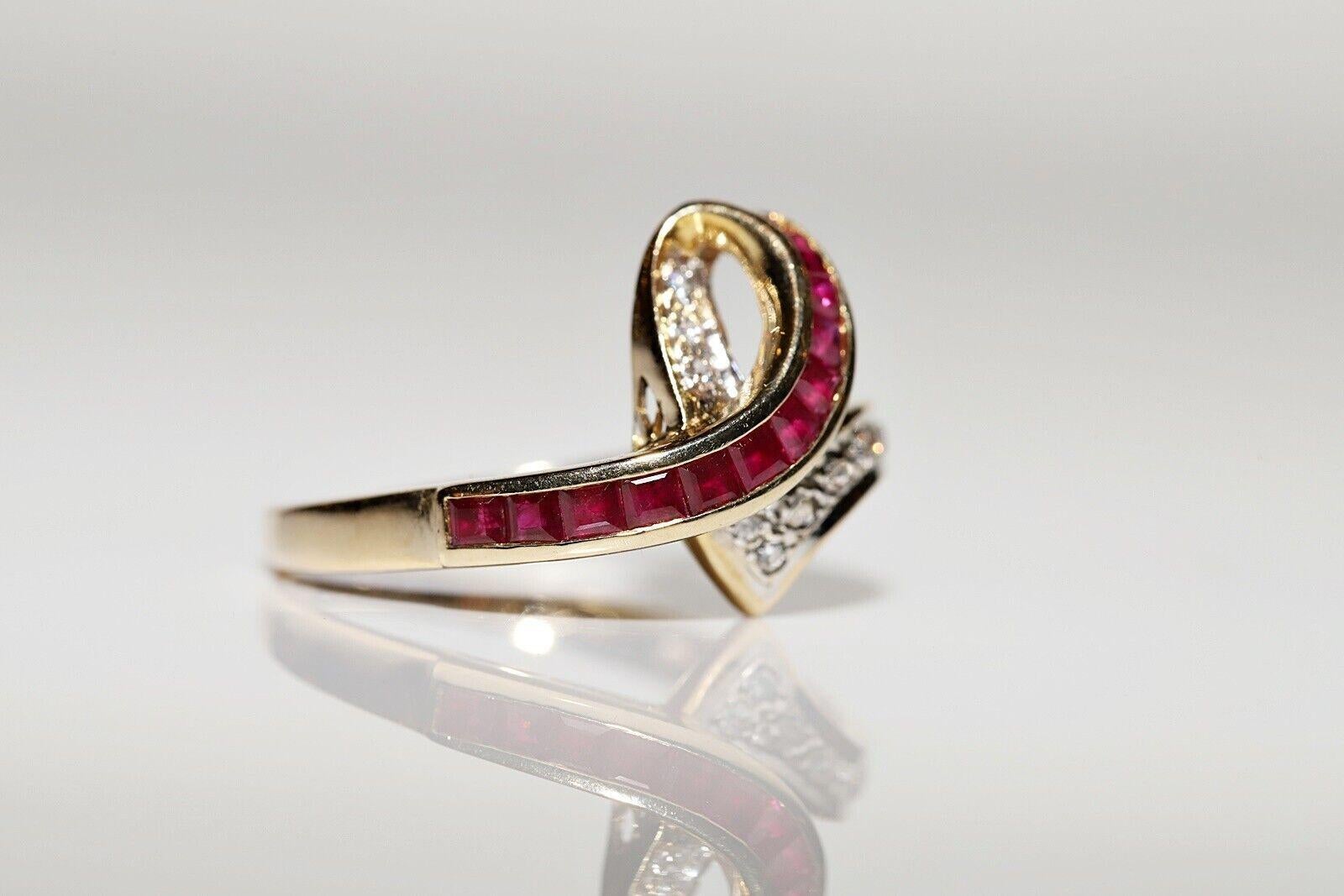 Brilliant Cut Vintage Circa 1970s 14k Gold Natural Diamond And Caliber Ruby Decorated Ring For Sale