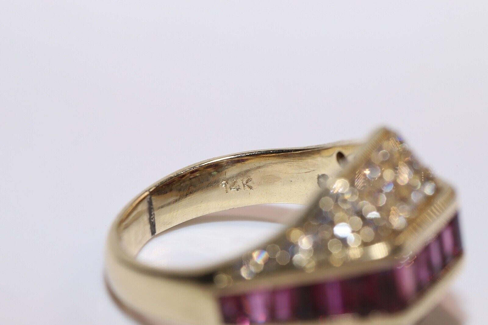 Women's Vintage Circa 1970s 14k Gold Natural Diamond And Caliber Ruby Decorated Ring For Sale