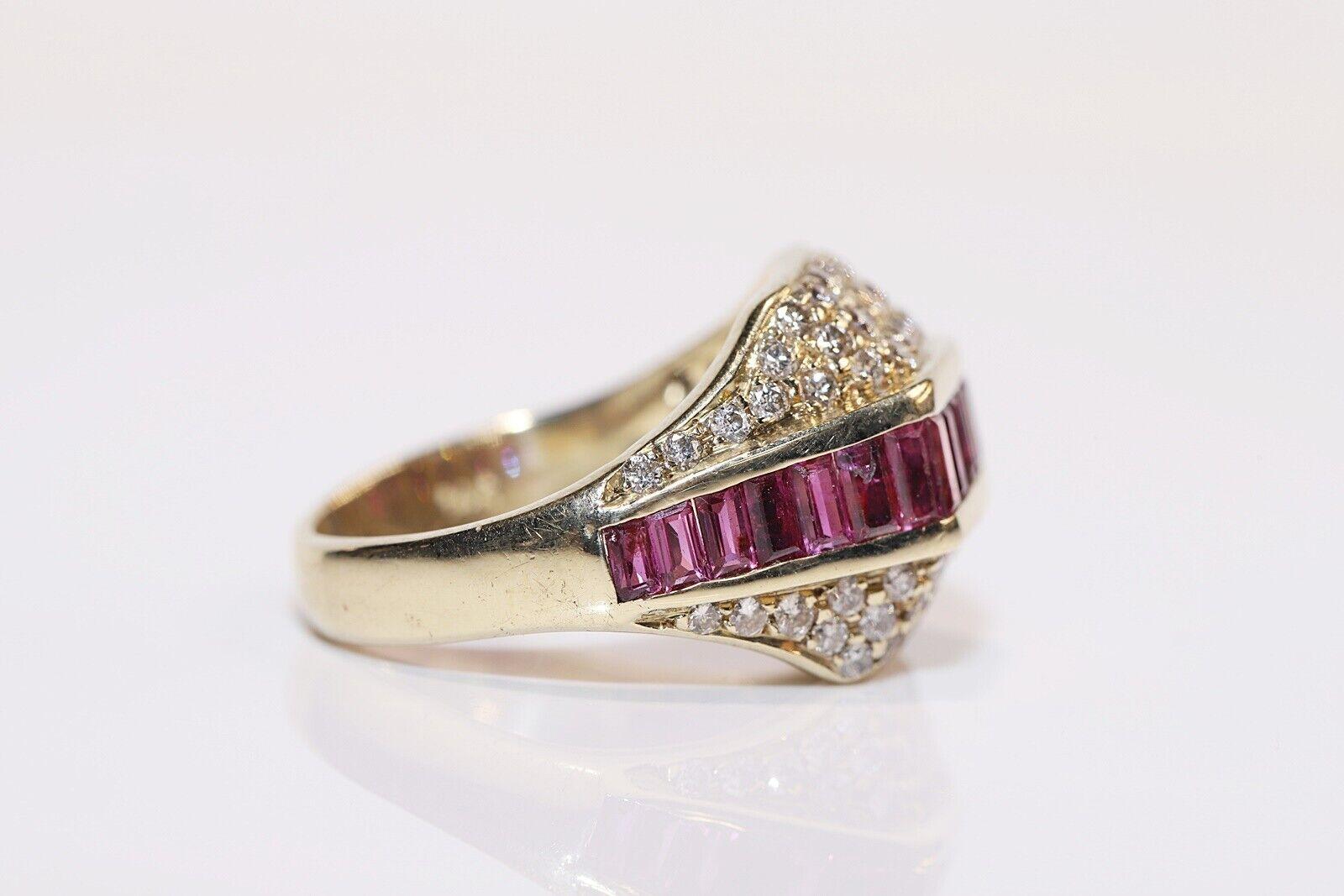 Vintage Circa 1970s 14k Gold Natural Diamond And Caliber Ruby Decorated Ring For Sale 1