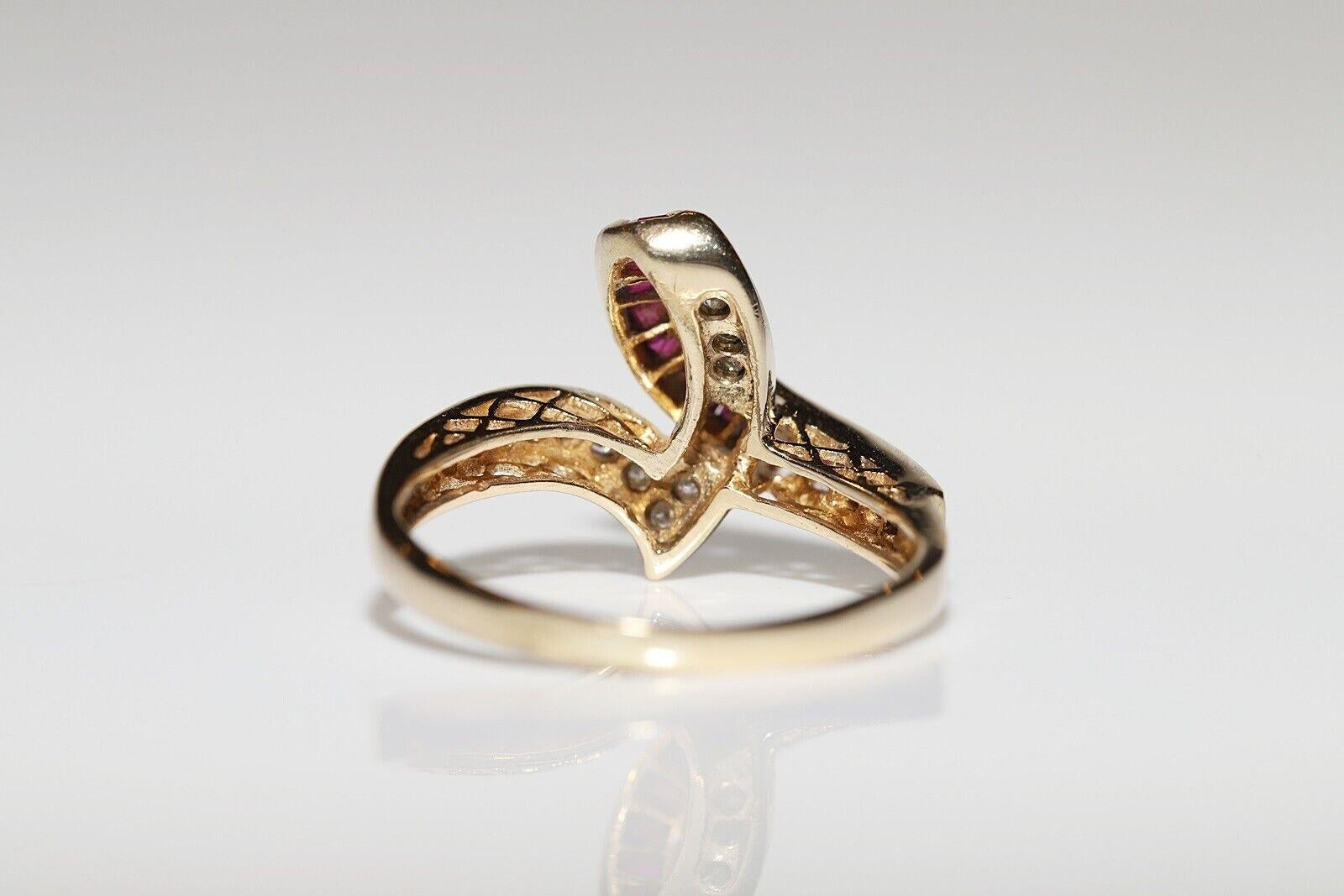 Vintage Circa 1970s 14k Gold Natural Diamond And Caliber Ruby Decorated Ring For Sale 1