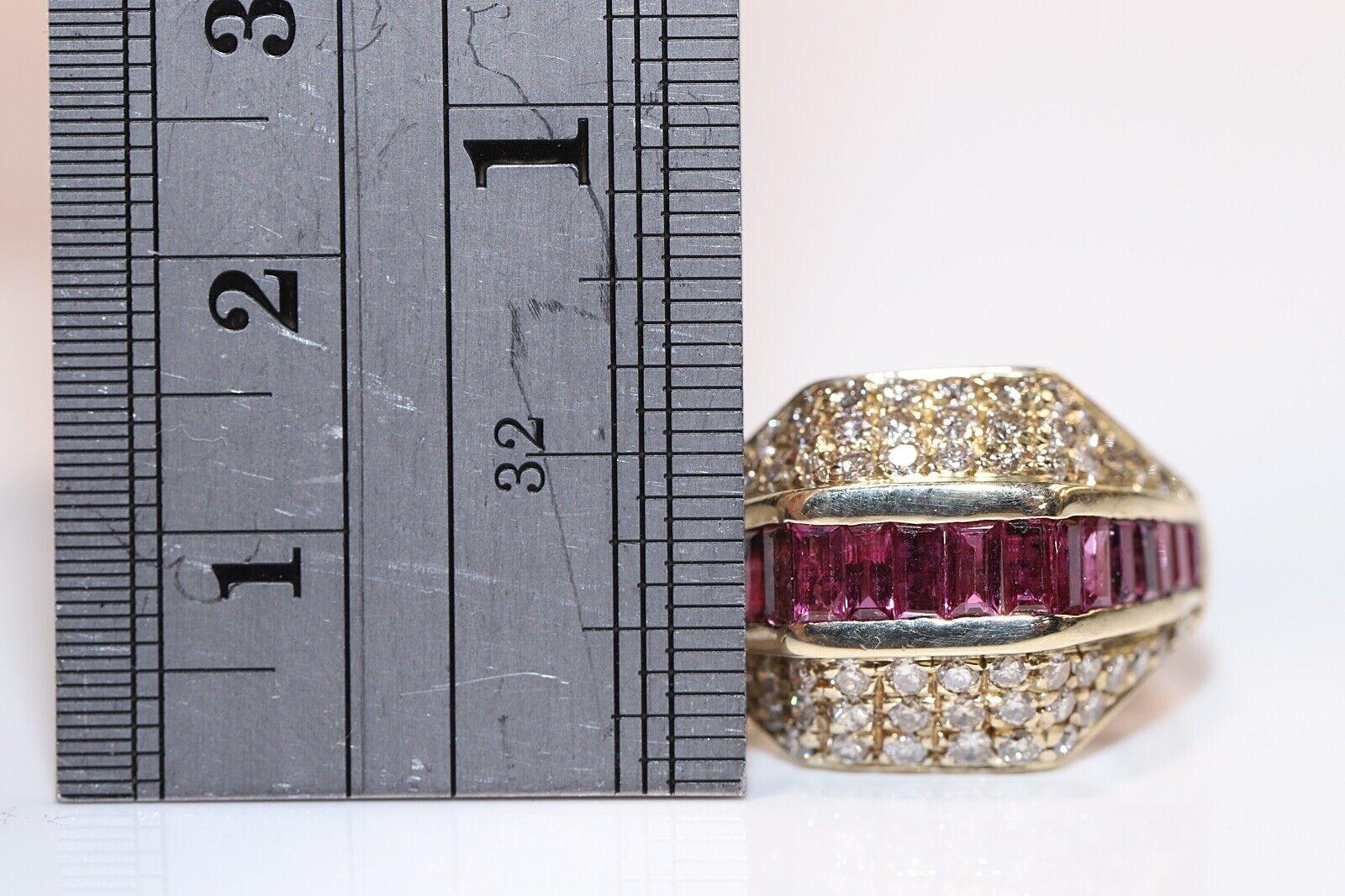 Vintage Circa 1970s 14k Gold Natural Diamond And Caliber Ruby Decorated Ring For Sale 2