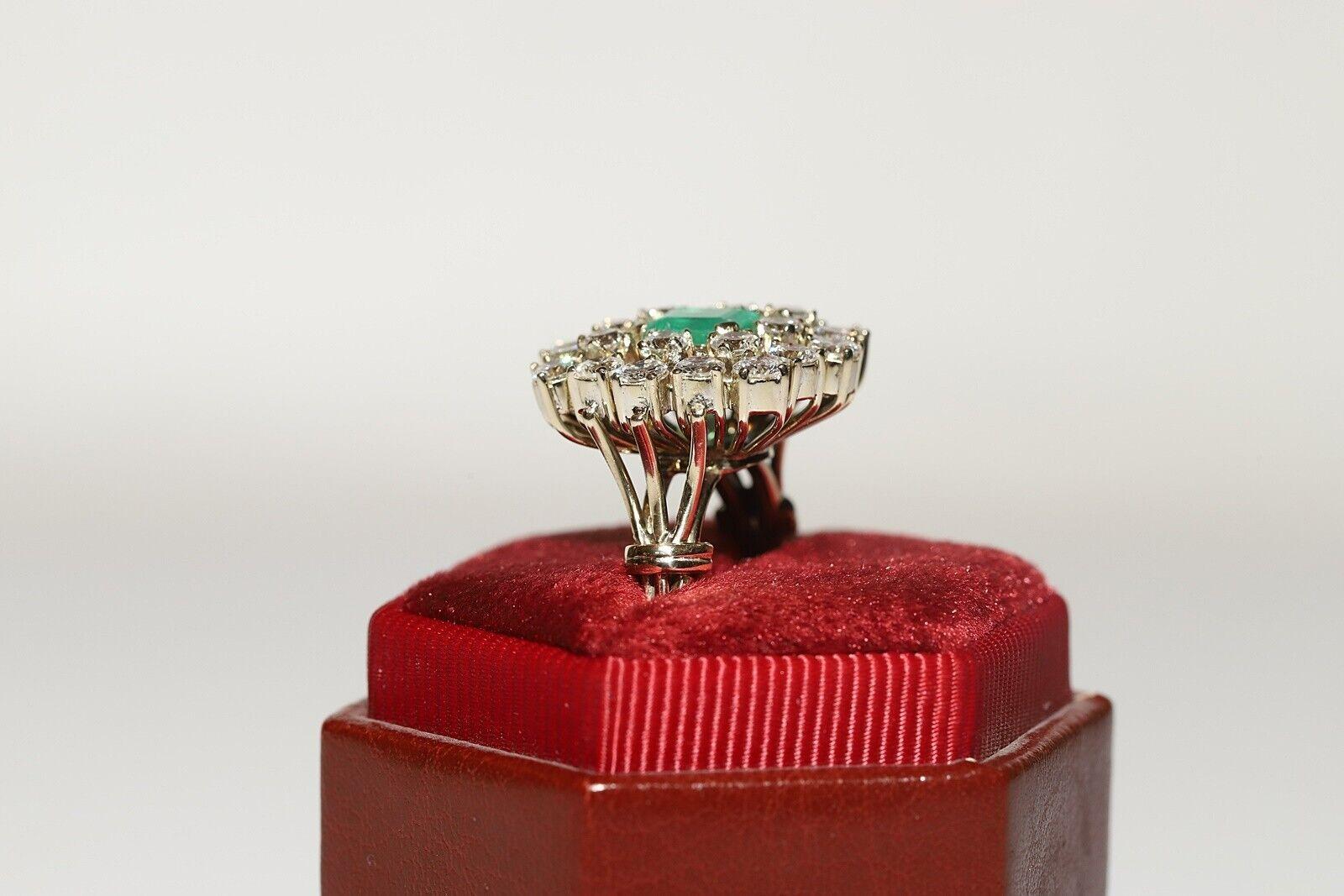 Vintage Circa 1970s 14k Gold Natural Diamond And Emerald Decorated Ring For Sale 7