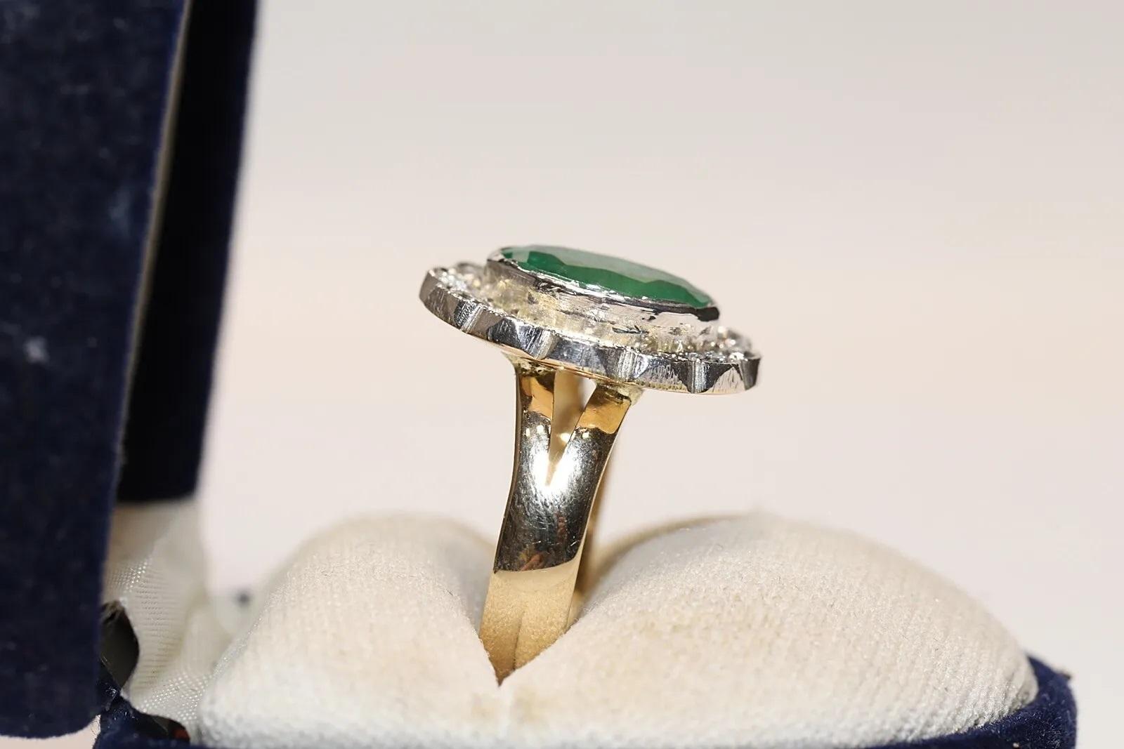 Brilliant Cut Vintage Circa 1970s 14k Gold Natural Diamond And Emerald Decorated Ring  For Sale
