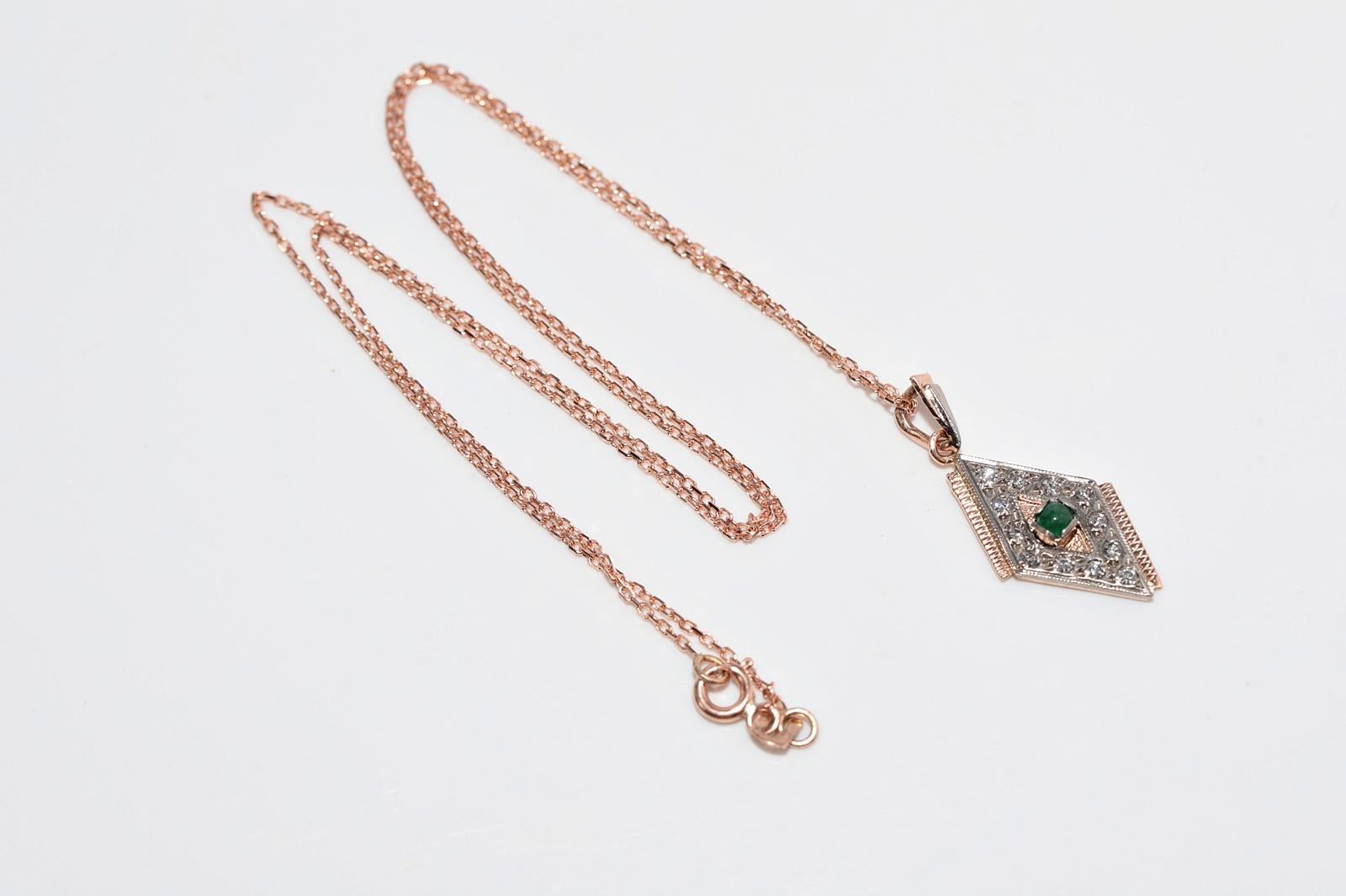 Collana con diamante naturale e smeraldo in oro 14k, vintage, degli anni '70 circa. in vendita 6