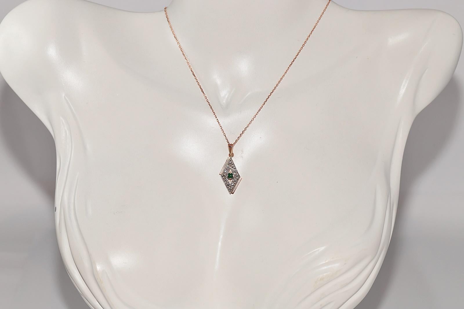 Rétro Collana con diamante naturale e smeraldo in oro 14k, vintage, degli anni '70 circa. in vendita