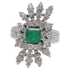 Vintage Circa 1970s 14k Gold Natural Diamond And Emerald Strong Ring