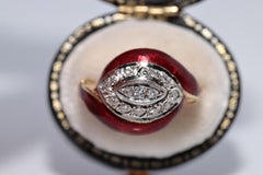 Vintage Circa 1970s 14k Gold Natural Diamond And Enamel Decorated Ring