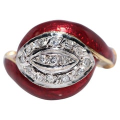 Vintage Circa 1970s 14k Gold Natural Diamond And Enamel Decorated Ring